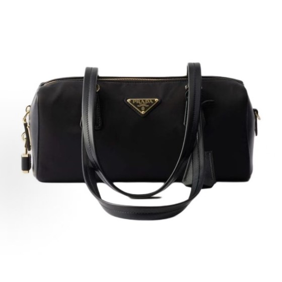 PRADA Re-Nylon metal triangular logo zipper opening and closing hand-held shoulder bag, medium size for women, black